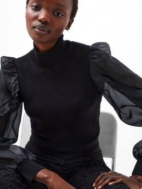  Krista Organza Puffärmad Topp Blackout | Dam French Connection Stickat