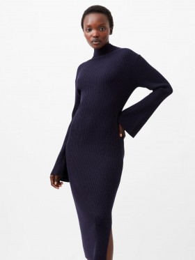  Lolly Mari Stickad Klänning Med Utsvängda Ärmar Marinblå | Dam Klänningar Från French Connection