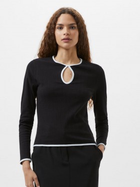  Sasia Rib Kontrastkantad Topp Svart/vit | Dam Toppar French Connection