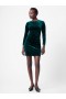 Minivestido de terciopelo verde oscuro con fruncido y manga larga | Vestidos French Connection para mujer