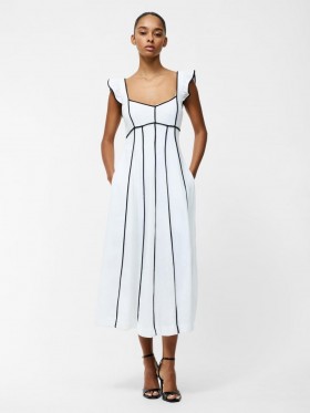 Vestido acampanado de lino Ariette blanco/negro | Vestidos French Connection para mujer