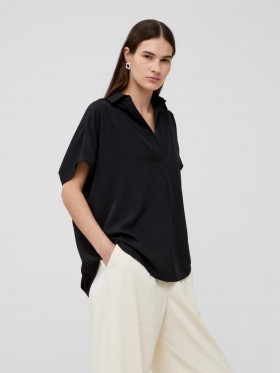  Camisa Crepe Light reciclada estilo popover, color negro | Camisas French Connection para mujer