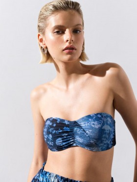  Top de bikini bandeau vaquero azul | Traje de baño French Connection para mujer