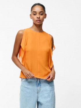  Blusa Eden Georgette con mangas con volantes, color naranja papaya | Blusas French Connection para mujer