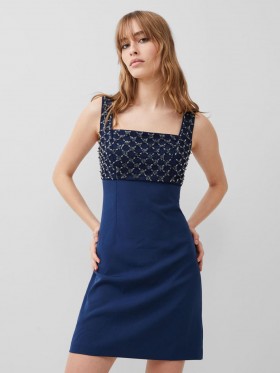  Minivestido Darcy de crepé bordado, azul medianoche | Vestidos French Connection para mujer