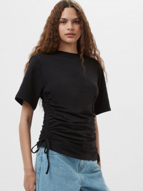  Camiseta negra fruncida con cordón ajustable Rallie | Tops de mujer de French Connection
