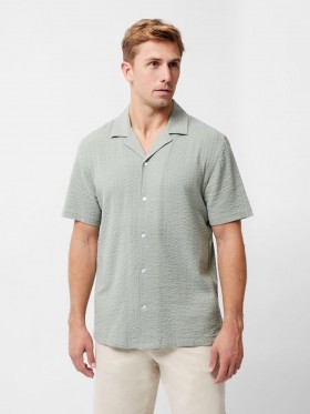  Camisa de manga corta de seersucker verde salvia | Camisas French Connection para hombre