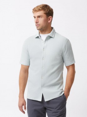  Camisa texturizada de manga corta verde niebla | Camisetas y polos French Connection para hombre