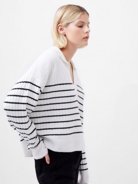  Jersey de rayas con cuello reciclado Vhari, blanco invierno/negro | Prendas de punto para mujer de French Connection