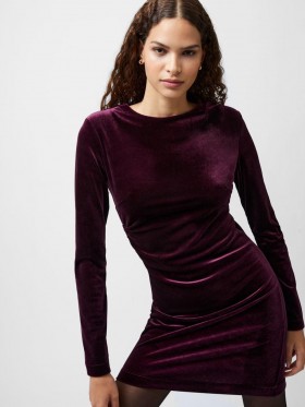 Vestido corto ajustado de manga larga Viola Velvet rojo burdeos | Vestidos French Connection para mujer