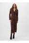 Dámské šaty s dlouhým rukávem a texturovaným abstraktním potiskem Zaria, černohnědé | Šaty French Connection