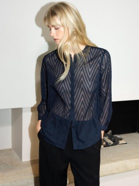  Dámská košile s dlouhým rukávem Dayton Fil De Coupe - tmavě modrá | Topy French Connection