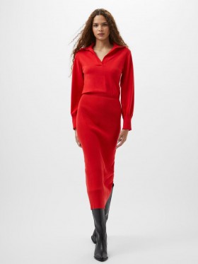 Pletené midi šaty Mozza s límečkem, šarlatově červené | Dámské šaty French Connection