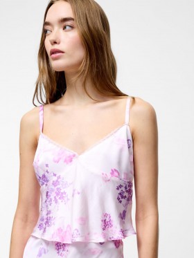  Elyria Oona Satin Babydoll Top Sød Pink Multifarvet | Dame Toppe French Connection