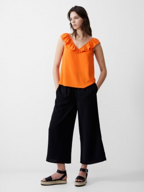  Ærmeløs flæsetop i crepe, let, mandarinfarvet | Dametoppe med French Connection