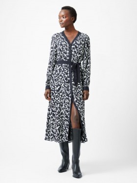 Kelly Almere Crepe Midikjole Marineblå/creme | Dame Kjoler fra French Connection