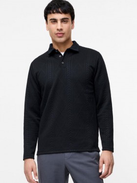  Langærmet Jacquard Poloshirt Sort | Herrer French Connection T-shirts og Poloshirts