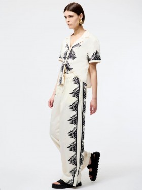 Nola Alexis Printed Wide Leg Bukser Creme/sort | Dame French Connection Bukser