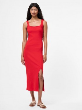  Firkantet Hals Ribbet Bodycon Midi Kjole Rød | Dame French Connection Kjoler