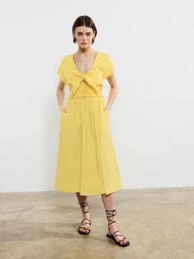  Barletta Poplin Tie Midi-jurk Botergeel | Dames French Connection Jurken