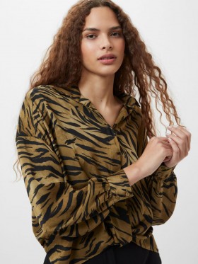  Damasco Adeline Print Tuck Shirt Golden Olive Khaki | Dames French Connection Shirts