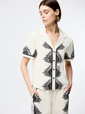 Nola Alexis Bedrukt Shirt met Korte Mouwen Crème/zwart | Dames French Connection Co-ords