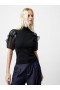  Top Kristine Organza à manches courtes bouffantes noir | Tricots French Connection pour femmes