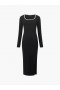  Robe midi Rassia côtelée à col carré Noir/porcelaine Crea | Robes French Connection pour femmes