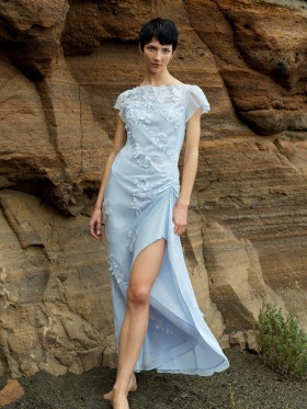  Robe longue Ariana en mousseline georgette bleu poudré | Robes French Connection pour femmes