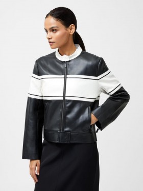  Veste Berkely Racer en similicuir noir/crème | Manteaux et vestes pour femmes French Connection