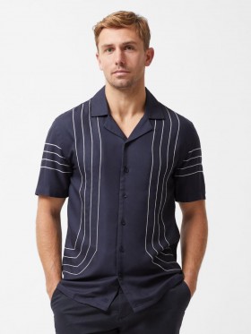  Chemise à manches courtes Border Chainstitch Revere bleu marine | Chemises French Connection pour hommes