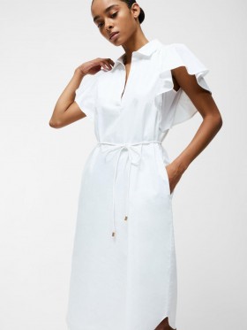  Robe midi ceinturée en coton Cambria, lin blanc | Robes French Connection pour femmes