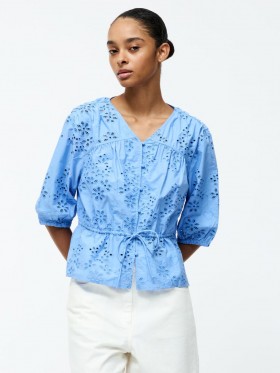  Top Cambria en coton à manches bouffantes et broderie bleuet | Hauts French Connection pour femmes