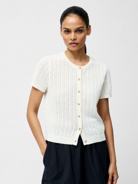  Gilet court en maille ajourée en mélange de coton crème | Vêtements en maille French Connection pour femme