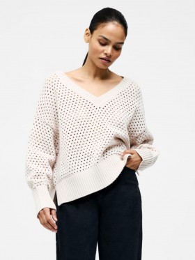  Pull col V en maille crochetée couleur avoine | Vêtements en maille French Connection pour femmes