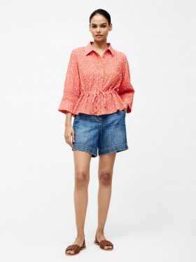  Chemise Erin en seersucker à nouer à la taille, corail multicolore | Hauts French Connection pour femmes