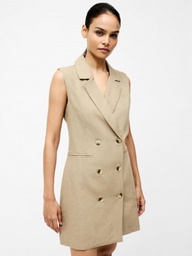 Robe blazer sans manches en lin couleur encens | Robes French Connection pour femmes