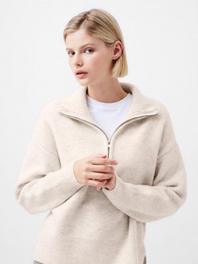 Pull Maddox demi-zip couleur avoine | Tricots French Connection pour femme