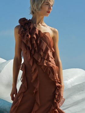  Robe midi à volants Oskar Georgette couleur moka | Robes French Connection pour femmes