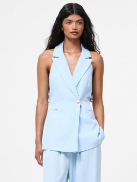  Gilet de tailleur dos nu élégant en cachemire bleu | French Connection Tailoring pour femmes