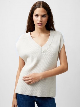  Γιλέκο πλεκτό Nariko Rib Oatmeal Mel | Γυναικεία πλεκτά French Connection