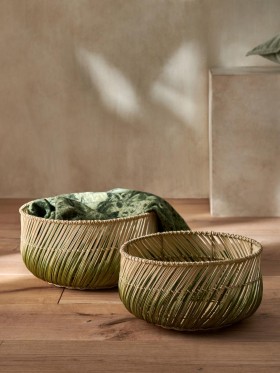  Καλάθια Αποθήκευσης Ombre Rattan (σετ των 2) Λευκά/πράσινα | French Connection Home Accessories