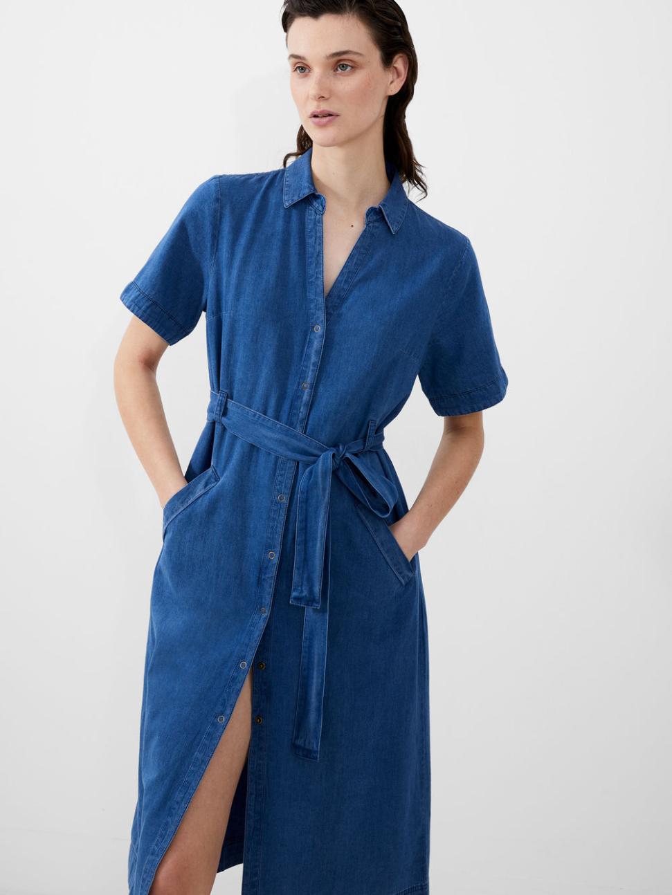 Zaves Chambray Denim Dress Light Vintage | Women French Connection Dresses